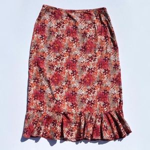 Red Floral Midi Skirt Woman's 8 Cottage Whimsy Summer Vacation Spring Y2K 90s